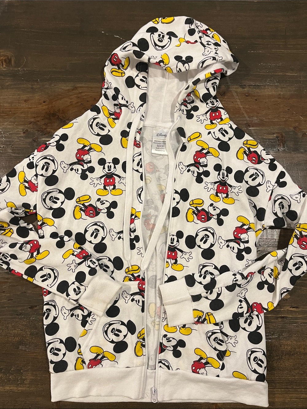 Disney White Mickey Mouse Zip-Up Hoodie with Black, Red & Yellow Prints - Picture 1 of 3